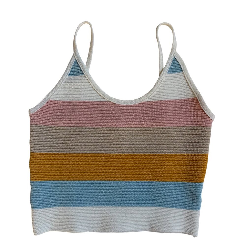Dreamers Colorblock Sweater Tank Top (Beige / White / Orange / Blue) - Large